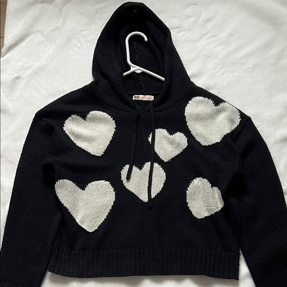 For valentine or everyday comfort! SO Black Hoodie with White Heart Design